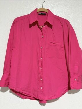 Zara Women’s Oversized XSmall Fuchsia Button Down Long Sleeve Shirt